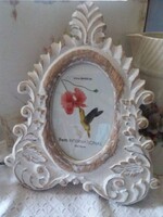 Fehér , asztali keret , faragott mintával