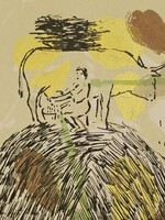 Bukta Imre kortárs grafikus/festőművész színes litó : Fejőnő