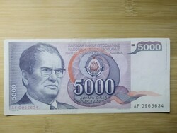 Jugoszlávia, 5.000,  ötezer Dinár 1985