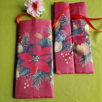 DCS123 - Mikulás virág mintás bordó alapú textil ajándéktasak, mikulás zsák