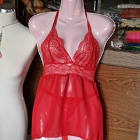 FEN129B - Női fehérnemű szett - Muszlin csipkés babydoll, hálóing nyitott tangával