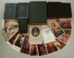 Régi vintage antik szentkönyv imakönyv énekeskönyv biblia vallási egyházi könyv + szentkép szent kép