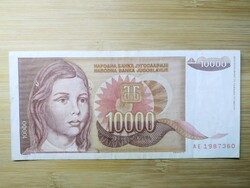 Jugoszlávia, 10.000, tízezer Dinár 1992