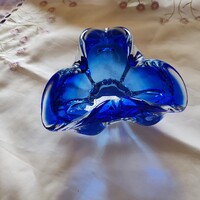 Kobaltkék vastag muránói, summerso technikával készült üveg hamutál, dísz üveg 21 cm