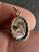 Antik angyalka arany tűzzománc medál