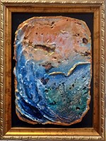 Prima díjas művésztől, Ég és Föld között.22x17cm-es parafára zománcozott kép. Károlyfi Zsófia1 952-