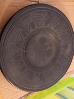 Karcagi fekete kerámia fali dísztányér 22.5 cm