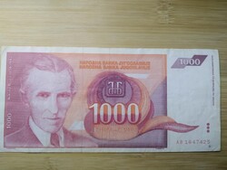 Jugoszlávia, 1.000,  ezer Dinár 1992
