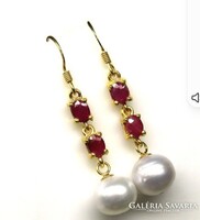 Valodi Gyöngy és Rubin 925 Ezüst 14k Sárga Arany Fülbevalò