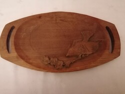 Fa kínáló, madár faragással