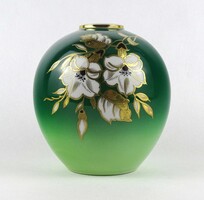 1Y144 Régi zöld arany színű Wallendorf porcelán gömb váza 13.6 cm