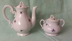 Zsolnay porcelán kávékiöntő és cukortartó hibátlan, ibolya mintával