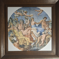 Bacchus és Ariadné diadala I. keretezett mitológiai csempekép 39 x 39 cm