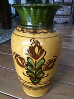 Nagy méretű kézzel festett mázas népi kerámia váza 32 cm