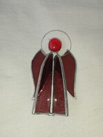 Ólomüveg, forrasztott bíborvörös Tiffany angyalka - magassága 12 cm, átmérő 7 cm hibátlan