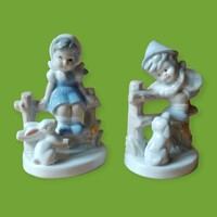 Porcelán kislány és kisfiú figura párban