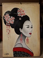 L.Emőke: Gésa, festmény, olaj, vászon, 50x70 cm