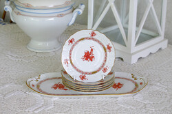 Herendi Apponyi mintás, orange (narancs) 6 személyes szendvicses/süteménye készlet a 60'-as évekből.