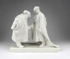 1Y089 Régi Herendi porcelán biszkvit szobor - Pásztor J: búcsúzkodó juhászok