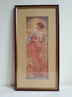 Alfons Mucha Évszakok: Nyár 1908, szecessziós reprodukció nyomat bordó-arany keretben 48x25 cm