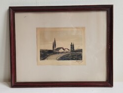 Benda Zoltán, téli havas tanya, alföld gémeskút Hortobágy tájkép tél olajfestmény 18x13 cm