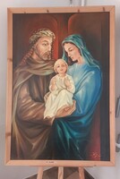 Nagyméretű szignózott festmény Szent Család  84x125 cm kerettel