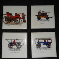 Tűzoltókocsik - kézzel festett díszcsempe 1800-as évek