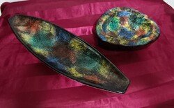 Bodrogkeresztúri kerámia art deco csónak formájú fali tányér + hamuzó