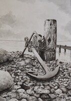 Vasmacska- Fekete tus festmény elrejtett részletekkel 35x50 cm