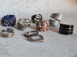 Iparművész üveg tűzzománc, fűzött gyöngy  és ezüstözött gyűrű csomag különleges darabok