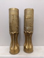 Antik katona I. világháború 1918 töltény hüvely lövegváza löveg váza 2 db réz rózsa virág militari