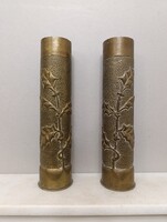 Antik katona I. világháború töltény hüvely lövegváza löveg váza 2 db réz domborított virág militari