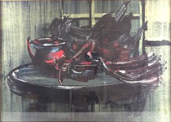 1Y101 Kapcsa János : "Csendélet kakassal" 70 x 50 cm