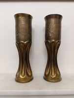 Antik katona I. világháború 1914 töltény hüvely lövegváza löveg váza 2 db réz virág militari 305