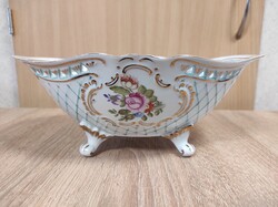 Hollóházi áttört mintás kézzel festett gyümölcsös tál