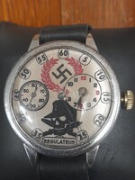 Régi Német 2.VH Náci Jelképes Három Tengelyes,Festett Számlapos Egyedi Karóra,Óra.42 mm.