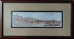 KÜLÖNLEGES KERETBEN! Gaal Domokos: Dunai táj a Lánchíddal – Budapest klasszikus szépsége rézkarcon