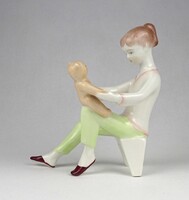 1Y215 Régi Aquincum porcelán figura kislány macival 13.2 cm