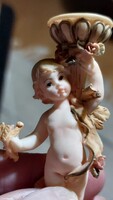 Bájos 8 cm magas  kerámia angyal figura gyertyatartó,