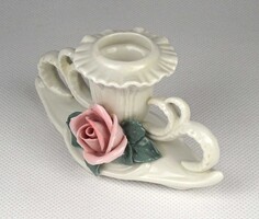 1Y216 Régi kisméretű ENS porcelán gyertyatartó rózsa díszítéssel