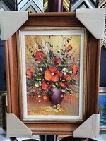 Jakubik István virágcsendélet festmény 20x30 cm