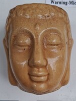 Kerámia Buddha-fej tartó – craquelure mázzal, kézműves dekor (füstölő/gyertyatartó)”