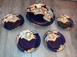 Hollóházi porcelán-süteményes készletet („Faragó Miklós – „A négy évszak” dekorral)