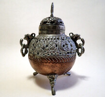 Régi vintage antik réz fém tibeti füstölő tartó mécses tartó füstölőtartó mécsestartó