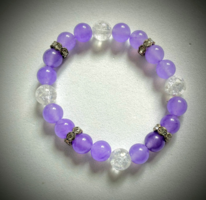 Halvány lila Achát karkötő roppantott Hegyikristállyal