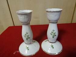 Hollóházi porcelán, Erika mintás gyertyatartó, két darab, magassága 14 cm. Jókai