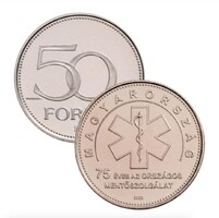 Minőségi érme: 2023 75 éves az Országos Mentőszolgálat 50 Forint forgalmi emlékérme, MNB rolniból