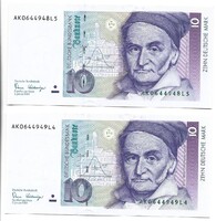 2 x 10 márka 1989 NSZK Németország UNC Sorszámkövetők