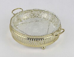 1Y233 Régi ezüstözött fém keretes üveg kis tál 18.4 cm