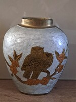 Réz váza rekeszzománccal, bagoly mintával